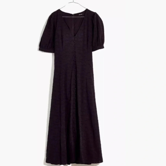 Madewell Floral Jacquard Puff-Sleeve Button Front Midi Dress - Picture 1 of 9